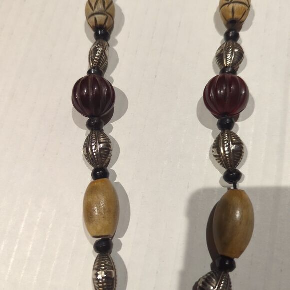 Vintage Carved Wooden Beaded Necklace Pendant Boho Tribal Ethnic Earthy - Picture 4 of 8